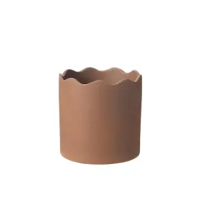 Ceramic Indoor Plant Pot, Wave Rim - Brick Colour H13.5 cm