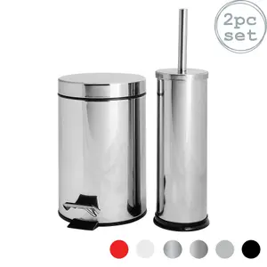 Harbour Housewares - Round Toilet Brush & Bin Set - Chrome