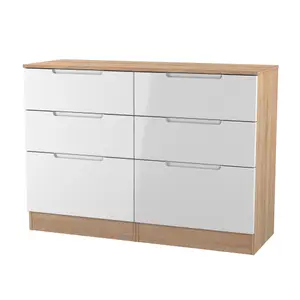 Milan Ready assembled White & oak 6 Drawer Chest (H)785mm (W)1100mm (D)390mm