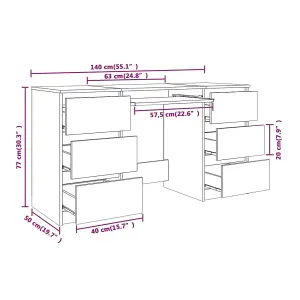 Berkfield Writing Desk Smoked Oak 140x50x77 cm Engineered Wood