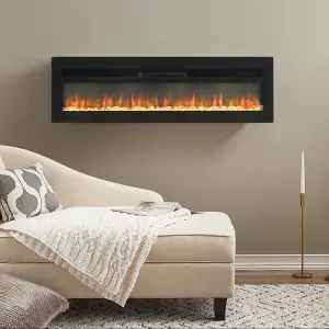 Black Electric Fire Wall Mounted or Inset Fireplace 12 Flame Color Adjustable with Freestanding Legs 70 Inch