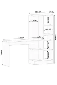 ELISE White Storage Desk With Attached Bookcase