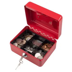 Hardys Metal Cash Box Money Bank Deposit Steel Tin Security Safe Petty Key Lockable - 6" Red