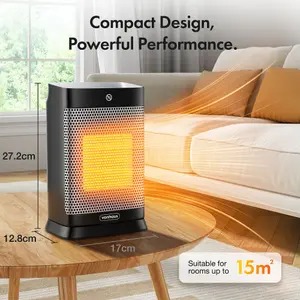 VonHaus Space Heater 1500W, Portable Electric Ceramic PTC Fan Heater with Thermostat, Remote Control, 1-12hr Timer, Low Noise