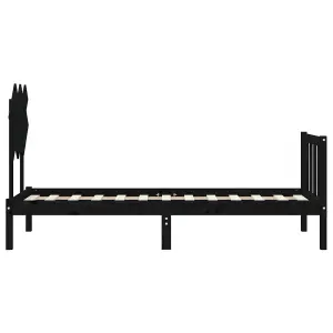 Berkfield Bed Frame with Headboard Black Small Single Solid Wood