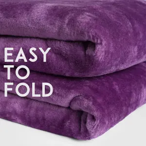 Alivio Medium Faux Fur Mink Throw Luxury Super Soft Plain Bed Sofa Settee Throw Blanket - Aubergine