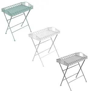 Charles Bentley Wrought Decorative Iron Garden Side Table - Sage Green