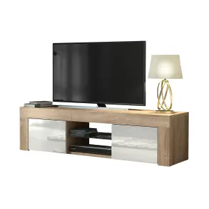 TV Unit 130cm Modern Oak with High Gloss White Doors - Creative Furniture