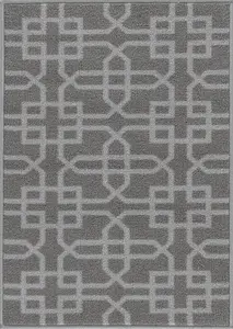 Machine Washable Cubed Trellis Design Anti Slip Doormats Dark Grey 57x90 cm