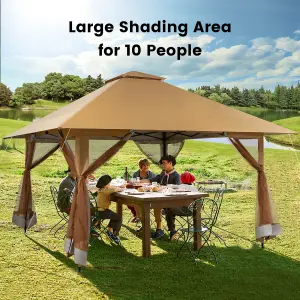 Costway 4m x 4m Pop up Gazebo Canopy Tent W/ Netting Mesh Sidewalls