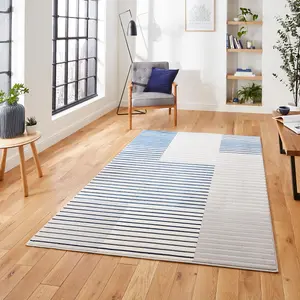 Grey Navy Striped Modern Easy to clean Rug for Dining Room-160cm X 220cm