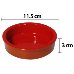 simpa 6PC Red Glazed Traditional Handmade Spanish Tapas Cazuelas Serving Bowls - 11.5cm Dia