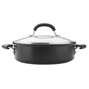 Circulon Total Black Round Hard Anodised Aluminium Non-Stick Covered Sauteuse Pan 28cm, 4.7L