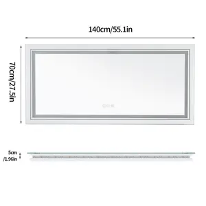 LED Illuminated Bathroom Mirror Fog Free Touch Sensor 70cm H x 140cm W