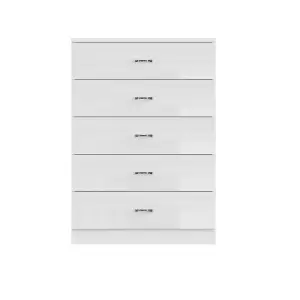 White Gloss 5 Drawer Chest Of Drawers Bedroom Furniture