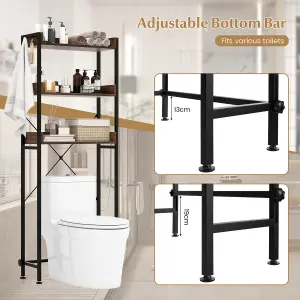 Costway 3-Tier Over-The-Toilet Storage Shelf Space Saving Bathroom Organizer w/ 4 Hooks