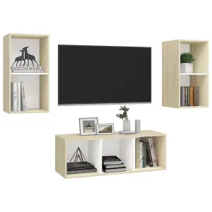 Berkfield 3 Piece TV Cabinet Set White and Sonoma Oak Engineered Wood