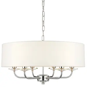 Multi Light Ceiling Pendant 6 Bulb NICKEL & WHITE Chandelier Large Shade Lamp