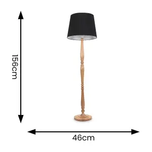 ValueLights Victoria Traditional Light Wood Candlestick Floor Lamp with Black Tapered Shade