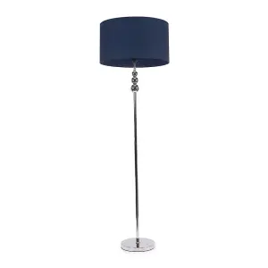 ValueLights Marissa Chrome Stacked Ball Floor Lamp with Navy Blue Drum Shade