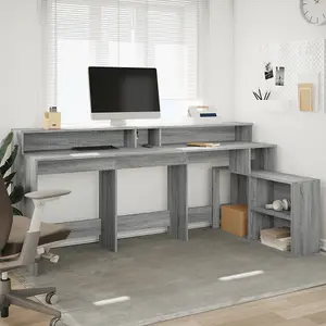 Berkfield Desk with LED Lights Grey Sonoma 200x104x91 cm Engineered Wood