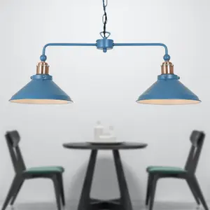 First Choice Lighting Set of 2 Maxwell Mirage Blue Brushed Copper 2 Light Bar Ceiling Pendant Lights