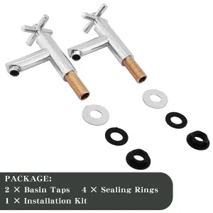 BATHWEST Chrome Basin Cross Sink Taps Pair of Bathroom Sink Mixers Tap Brass Main Body