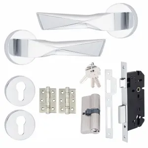 1 Set Aura Design Euro Lock Complete Door Handle Set 70mm Barrell Key Polished Chrome Finish