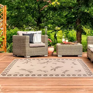 Beige Outdoor Rug, Animal Bordered Stain-Resistant Rug For Patio Decks Garden, 15mm Modern Outdoor Rug-80cm X 150cm