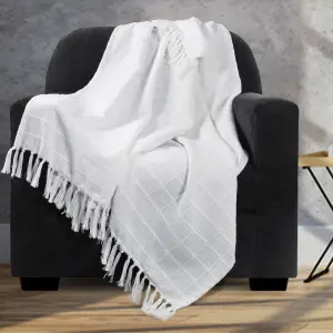 EHC Cotton Woven Batten Throw, 127 x 152 cm - Ivory