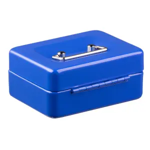 Hardys Metal Cash Box Money Bank Deposit Steel Tin Security Safe Petty Key Lockable - 4" Blue