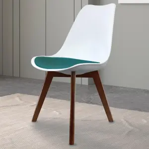 Soho White & Teal Plastic Dining Chair with Squared Dark Wood Legs