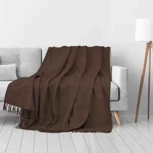 EHC Waffle Cotton Woven King Size Sofa Throw 3 Seater Sofa/ Chair/ Double Bed, 228 x 254 cm, Chocolate