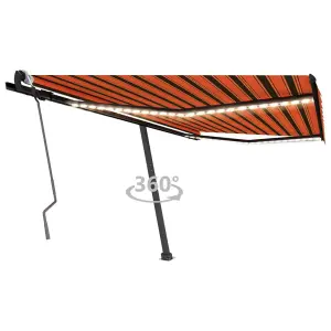 Berkfield Manual Retractable Awning with LED 450x300 cm Orange and Brown