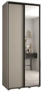 Dakota III Sleek Cashmere Sliding Door Wardrobe 1000mm H2350mm D600mm - Two Doors One Mirrored, Two Hanging Rails, and Six Shelves