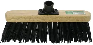 Set Of 2 Wooden Stiff Black Bristle Hard Brush Broom Head Cleaning Sweeping 11.5 Inch