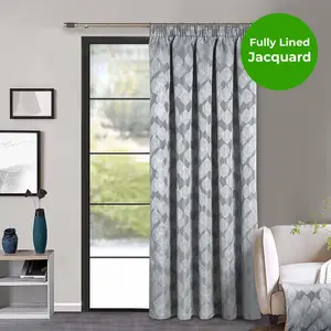 Home Curtains Halo Lined 45w x 84d" (114x213cm) Grey Pencil Pleat Door Curtain (1)