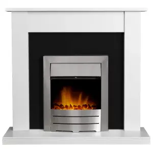 Adam Sutton Fireplace in Pure White & Black with Colorado Electric Fire in Brushed Steel, 43 Inch