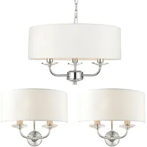 3 Bulb Ceiling Pendant Lamp & 2x Matching Twin Wall Light Modern Bright Nickel