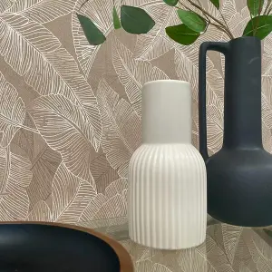 Belgravia Decor Anaya Leaf Textured Wallpaper Taupe