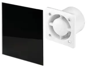 Awenta 125mm Pull Cord Extractor Fan Shiny Black Glass Front Panel TRAX Wall Ceiling Ventilation