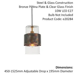 Bronze Hanging Ceiling Pendant Light - Clear Glass Shade - Single Bulb Fitting