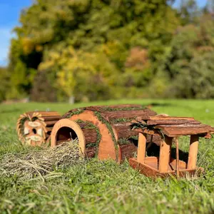 Wooden Hedgehog Hogitat with Bird House, Hanging Feeder & Nesting Straw