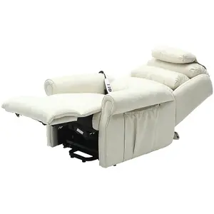 Dual Motor Rise and Recline Armchair - Waterfall Pillow - Cream Suedette Fabric