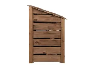 Slatted wooden log store with door and kindling shelf W-99cm, H-126cm, D-88cm - brown finish