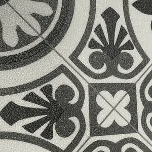 Celtic Motif Black White Designer Effect Anti-Slip Vinyl Flooring Sheet For Kitchen Bathroom Dinning Room -1m(3'3") X 2m(6'6")-2m²