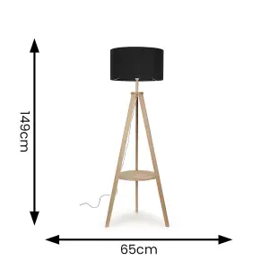 ValueLights Morrigan Modern Light Wood Tripod Design Floor Lamp Base with Storage Shelf