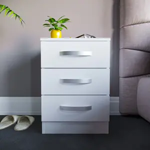 Arkadij 3 Drawer Fronts Bedside Table White