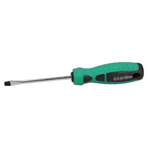 6.5mm x 100mm Slotted Flat Headed Screwdriver with Magnetic Tip Rubber Handle