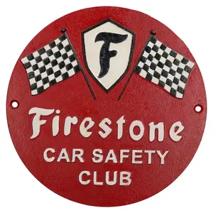 Firestone Car Safety Round Cast Iron Sign Plaque Wall Garage Workshop Shop